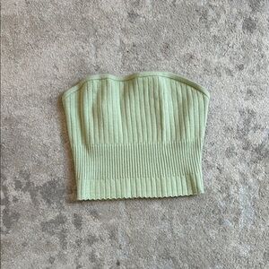 Green Ribbed Strapless Top
